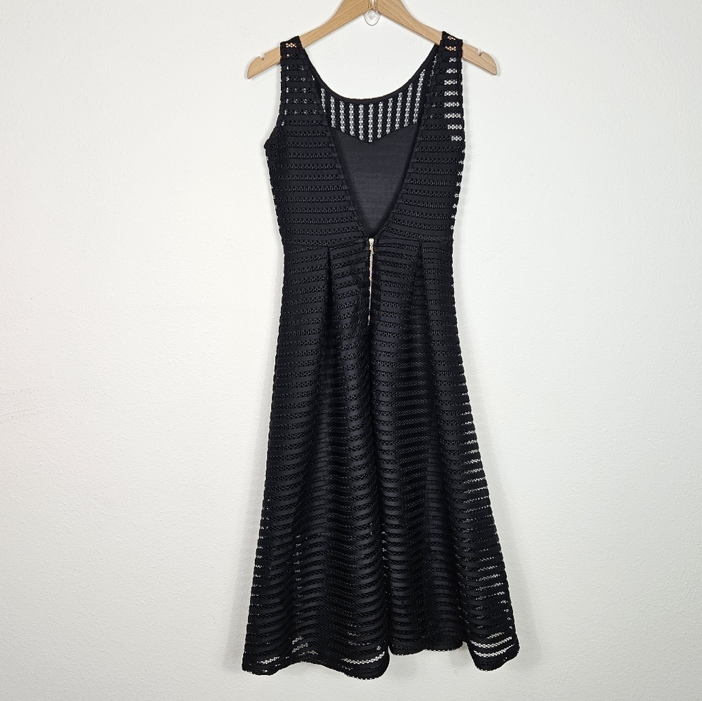 Christian Siriano Black Mesh Stripe Cocktail Dress Nwt Womens Size S Midi - Picture 3 of 12